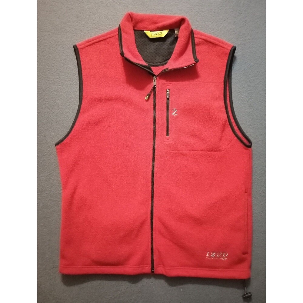 Izod Performance Mens Size M Red Black Full Zip Stretch Fleece Vest Pockets